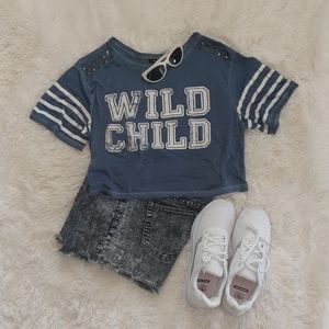 Rue21 Distressed "WILD CHILD" crop top
